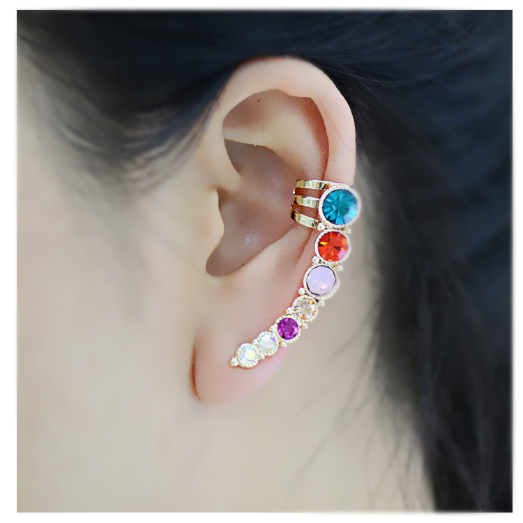 [Half-moon multicolored rhinestones] Ear cuff